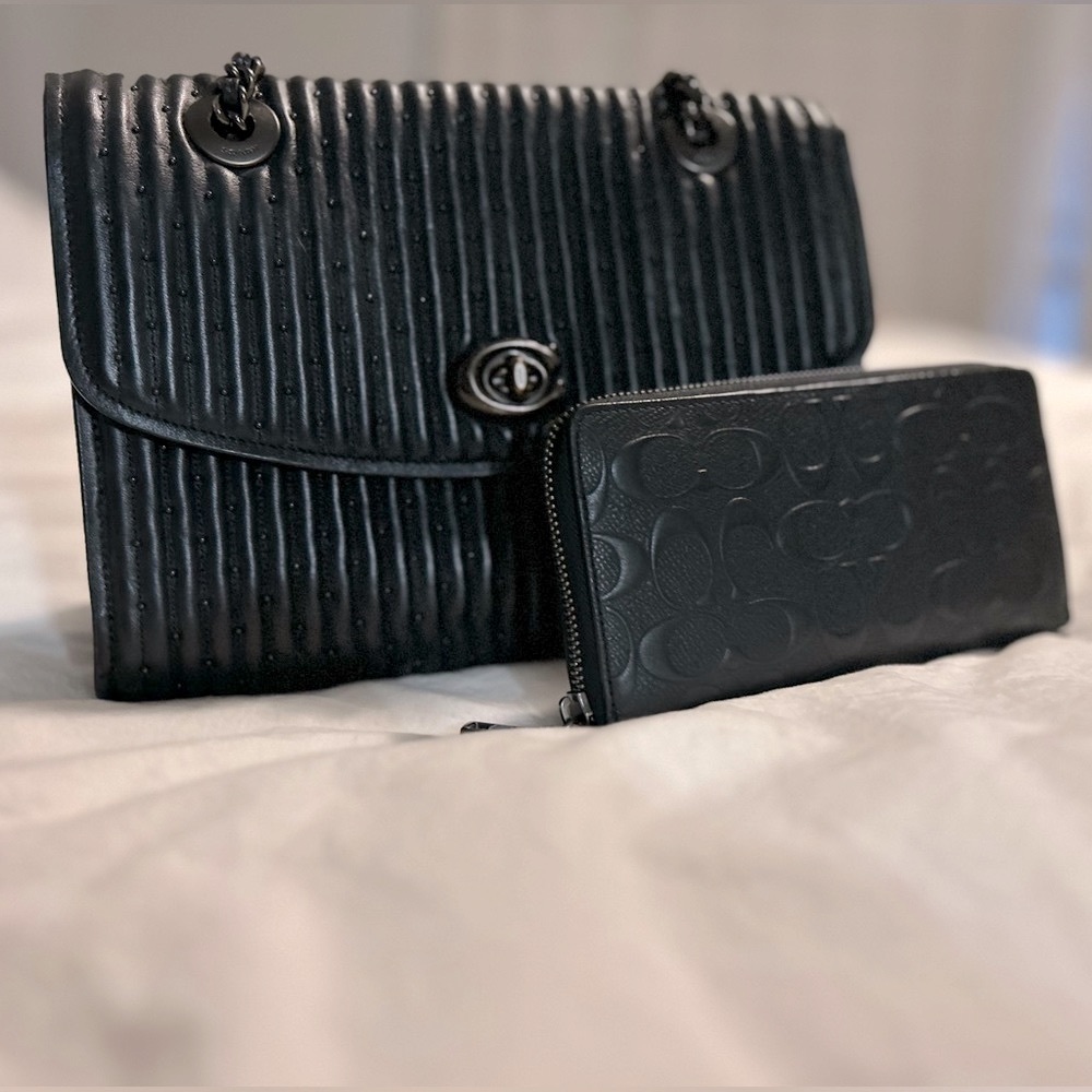 Coach Black Quilted Leather Shoulder Bag, wallet sold